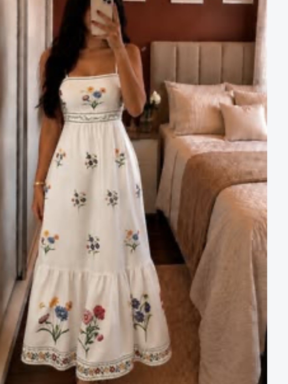 White Floral Embroidered Tiered Maxi Dress